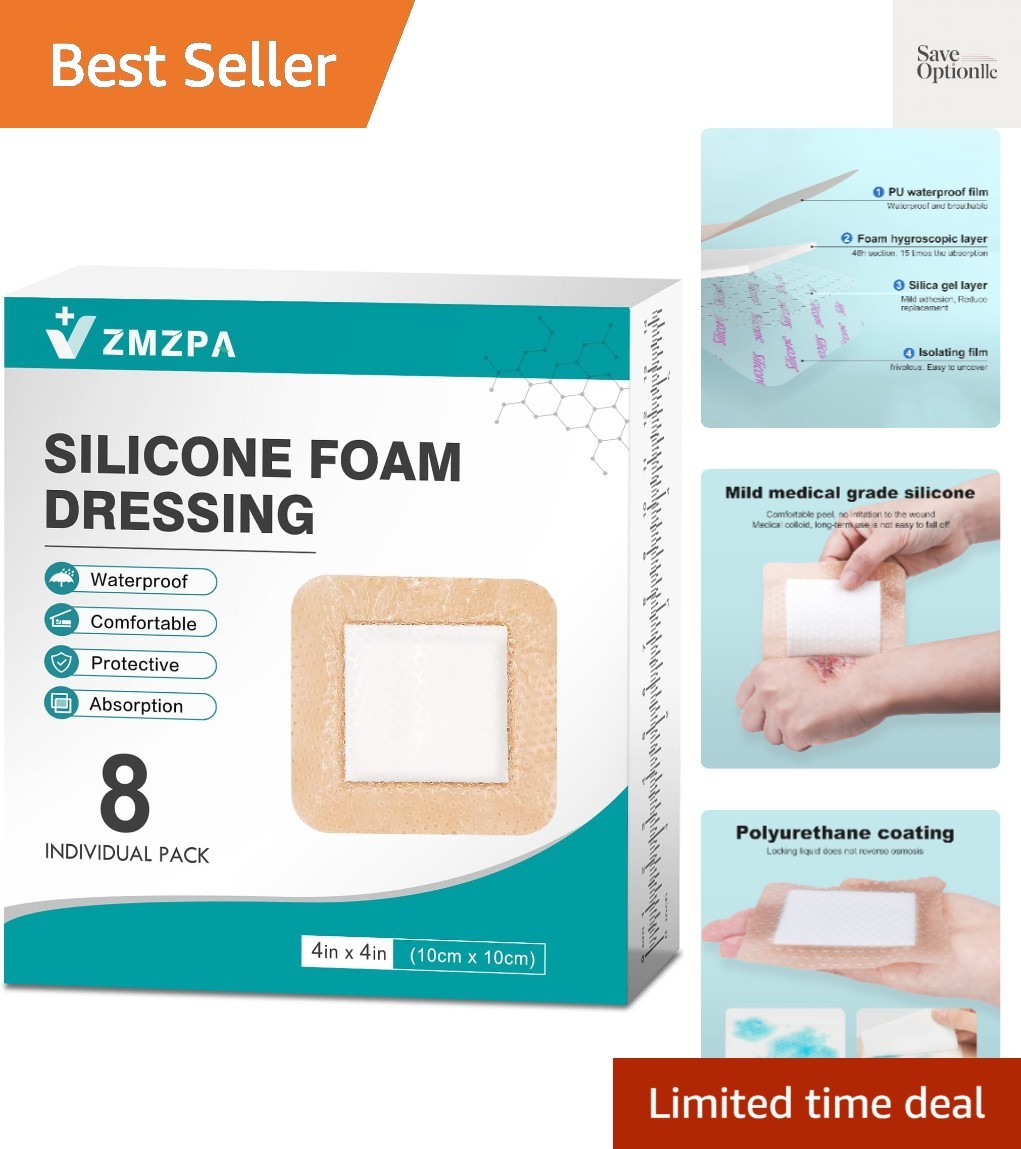 8Pcs Silicone Foam Dressing 4×4 Gentle Border, Waterproof Silicone Bandages f…