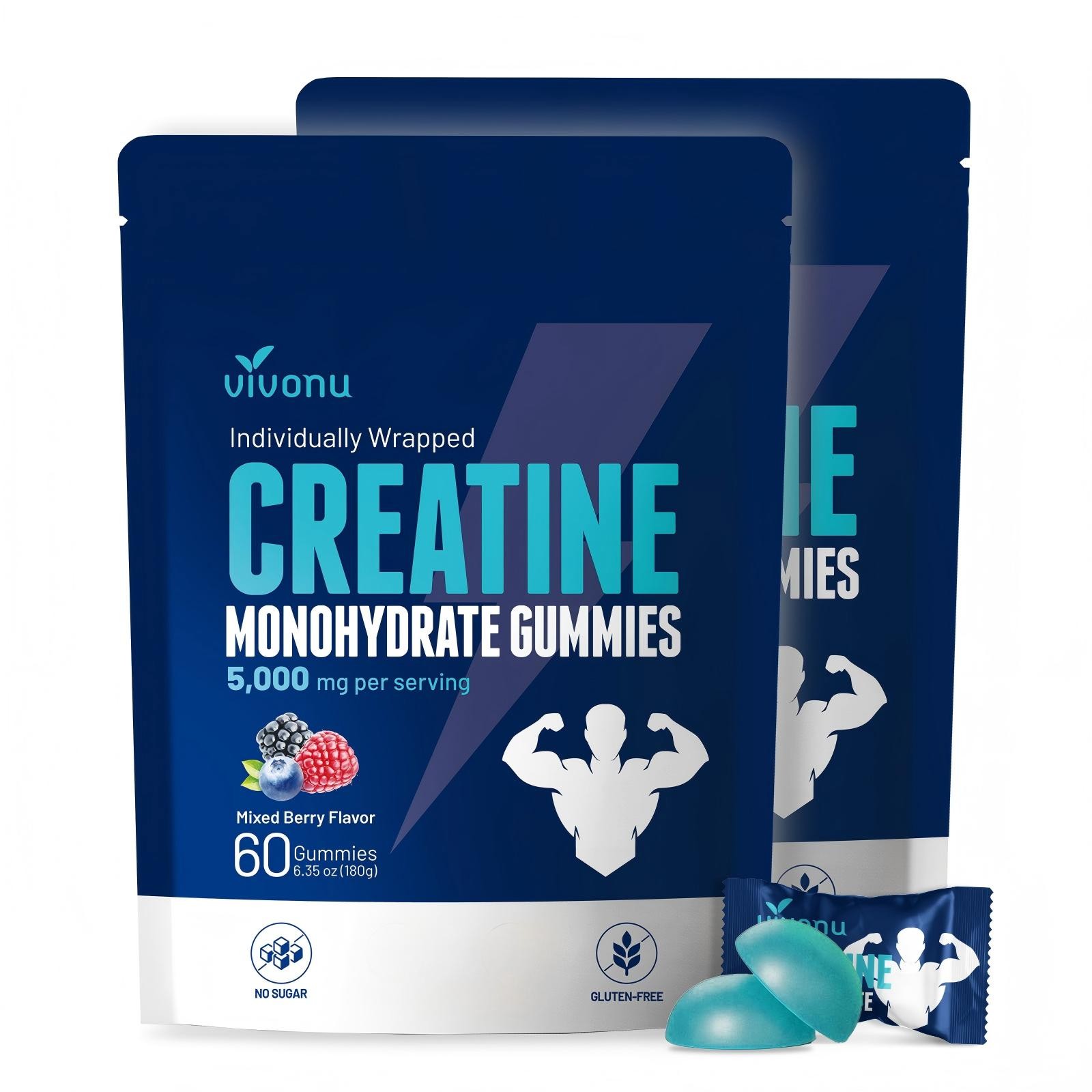 2PCS VivoNu 5000mg Creatine Monohydrate Gummies Daily Support Muscle Health