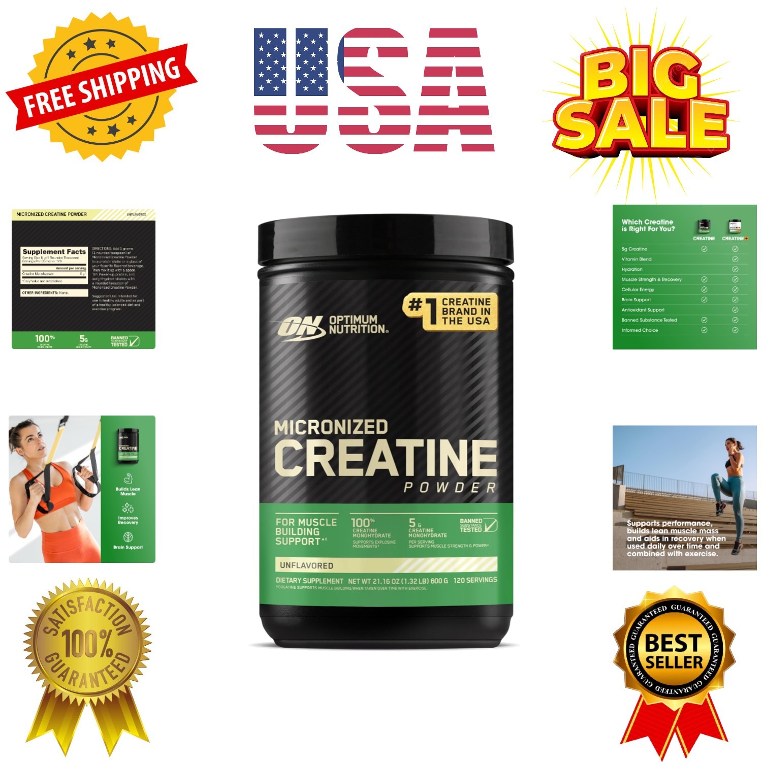 Micronized Creatine Monohydrate Powder, Unflavored, 120 Servings, 600 Grams P…