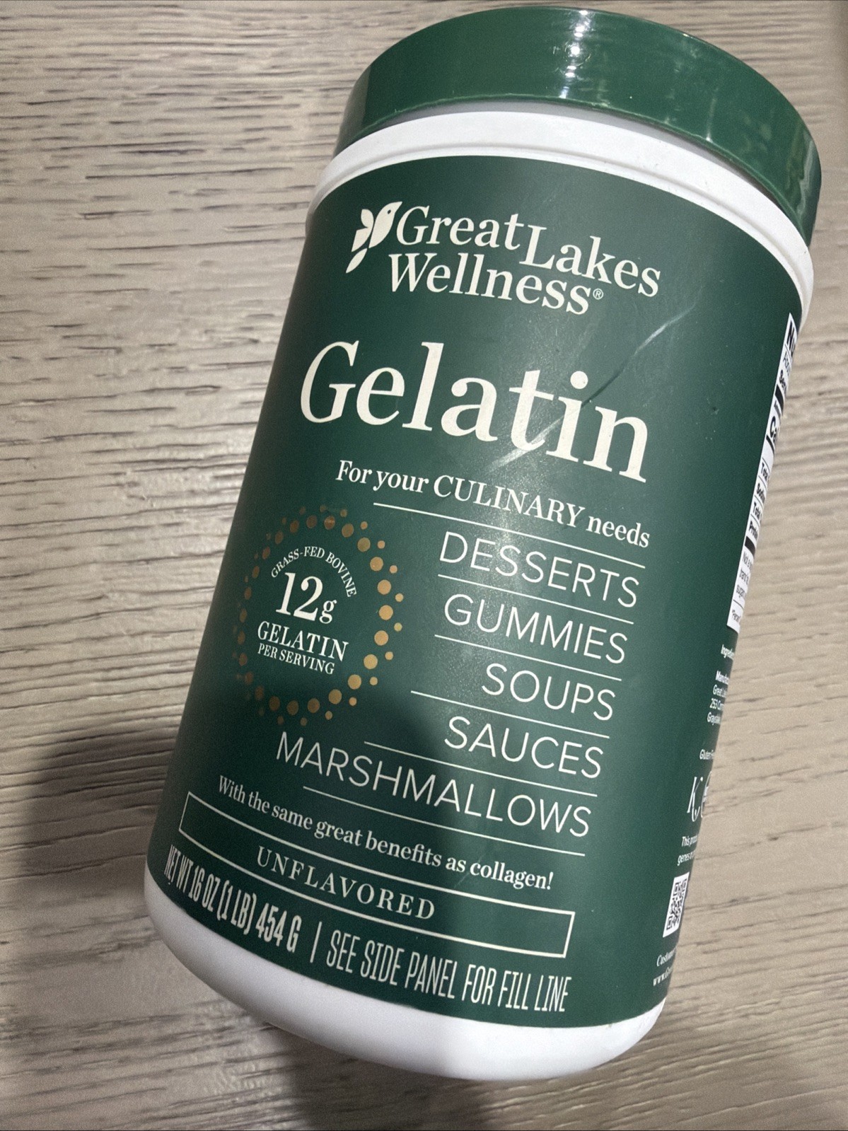 Great Lakes Wellness 16oz Beef Gelatin Powder for Culinary Needs Unflavored 1/30