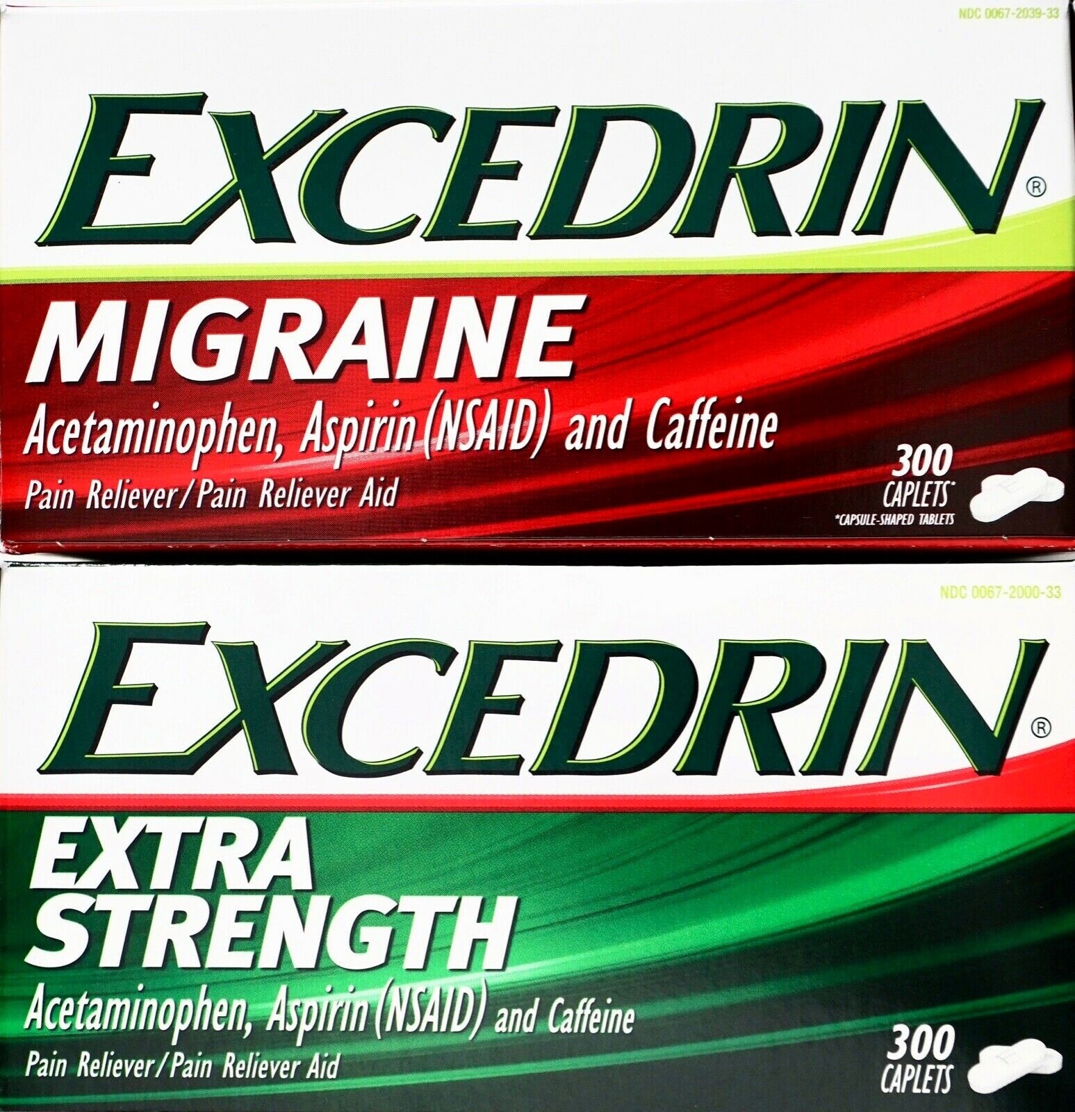 Excedrin Migraine or Extra Strength Acetaminophen, 300 Caplets Each Bottle