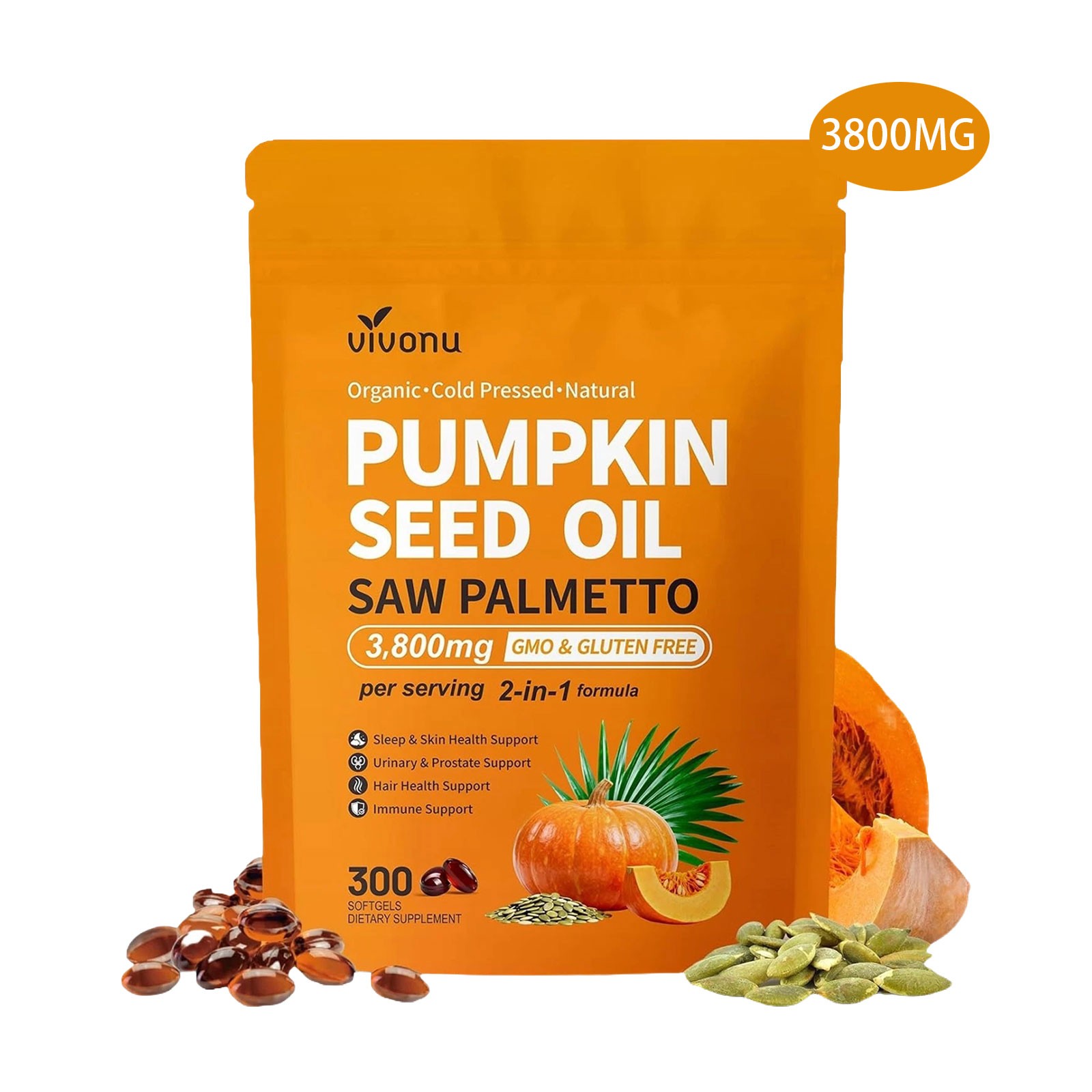 VivoNu Pumpkin Seed Oil Softgel For Prostate Skin Hair Health Dietary Supplement
