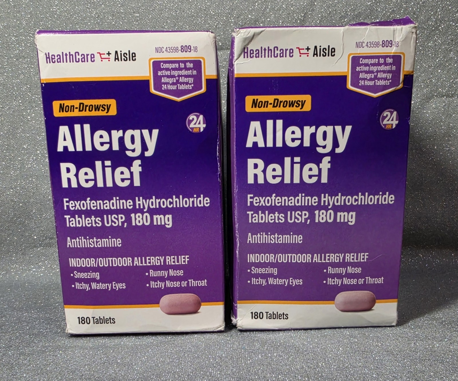 Fexofenadine 180 mg 24HR Allergy Relief Non-Drowsy 180 Tablets x2=360 Tablets