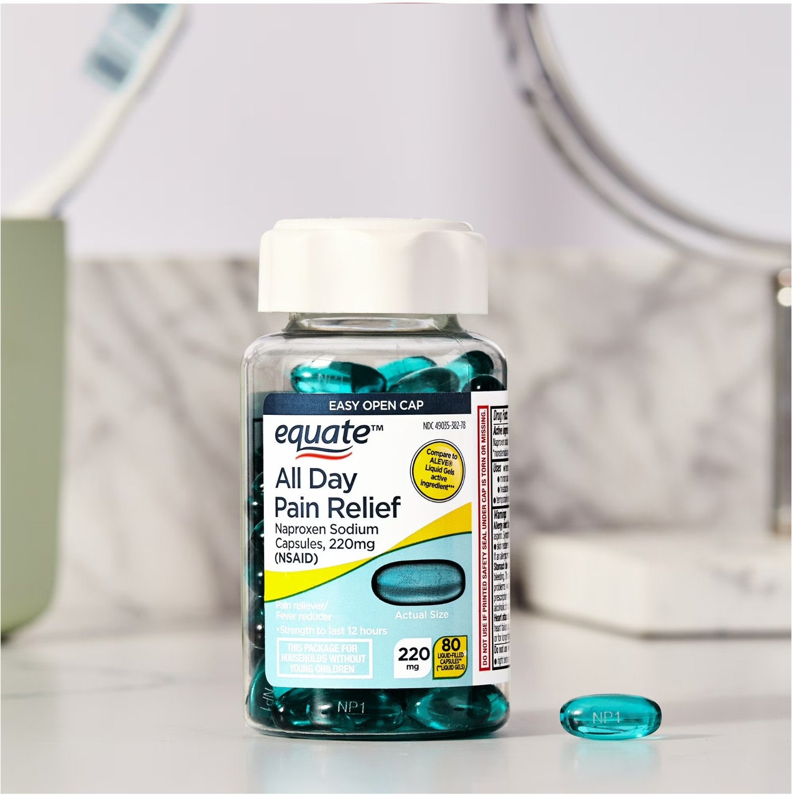 Equate All Day Pain Relief Naproxen Sodium Liquid Gels 220 mg 80 Ct Cap.