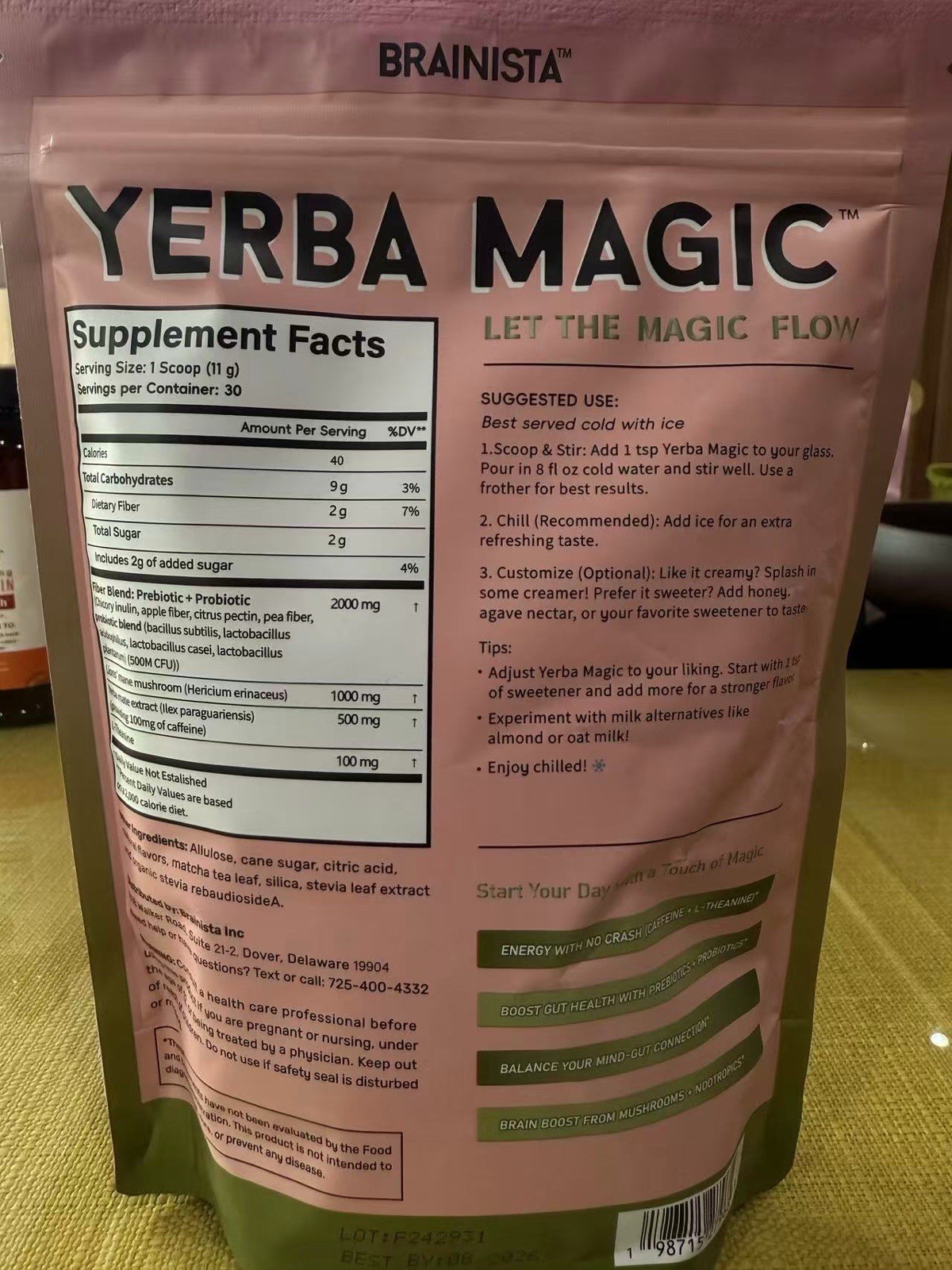 BRAINISTA Yerba Magic Strawberry Matcha Dietary Supplement Powder 11.64 oz