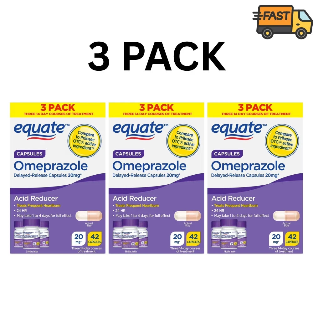 Equate Omeprazole Delayed Release Acid Reducer 20 mg 42 Ct Pack of 3