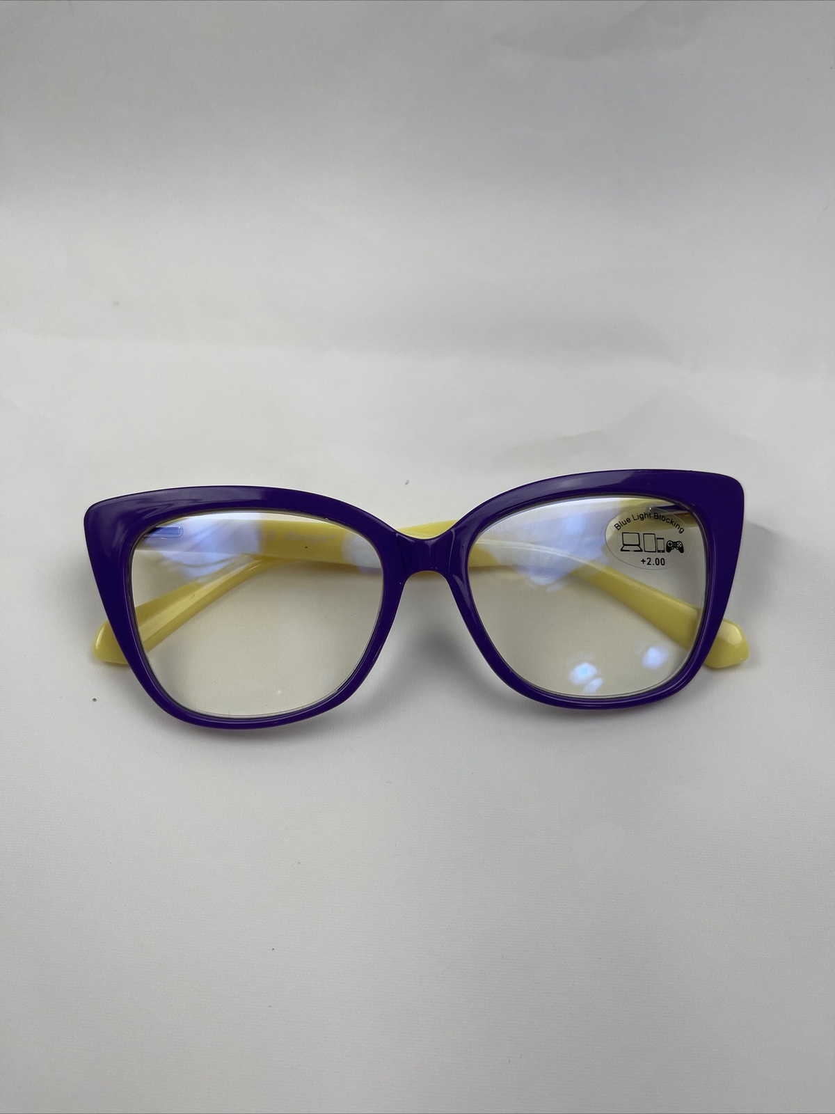 A. J. MORGAN 2.00 CATEYE READING GLASSES Blue Light Blocking purple/yellow