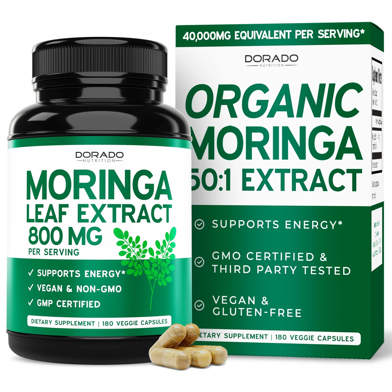 Organic Moringa Capsules 40,000mg (3 Month Supply) Pure 180 Count (Pack of 1)
