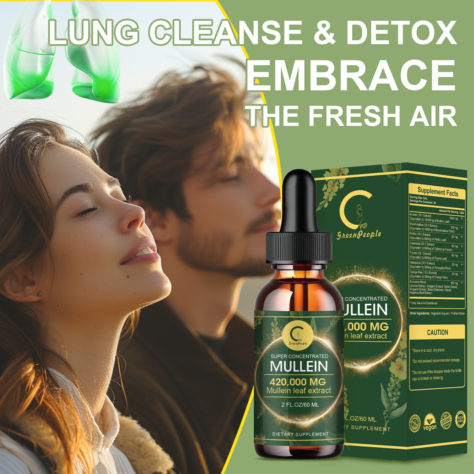 Mullein Drops for Lungs, Detox and Cleanse Mullein Extract Supplement 60ml