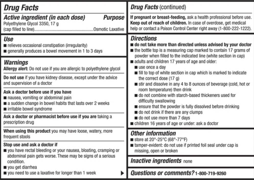 Kirkland LaxaClear, 100 Doses, Compare to MiraLAX, Polyethylene Glycol 3350