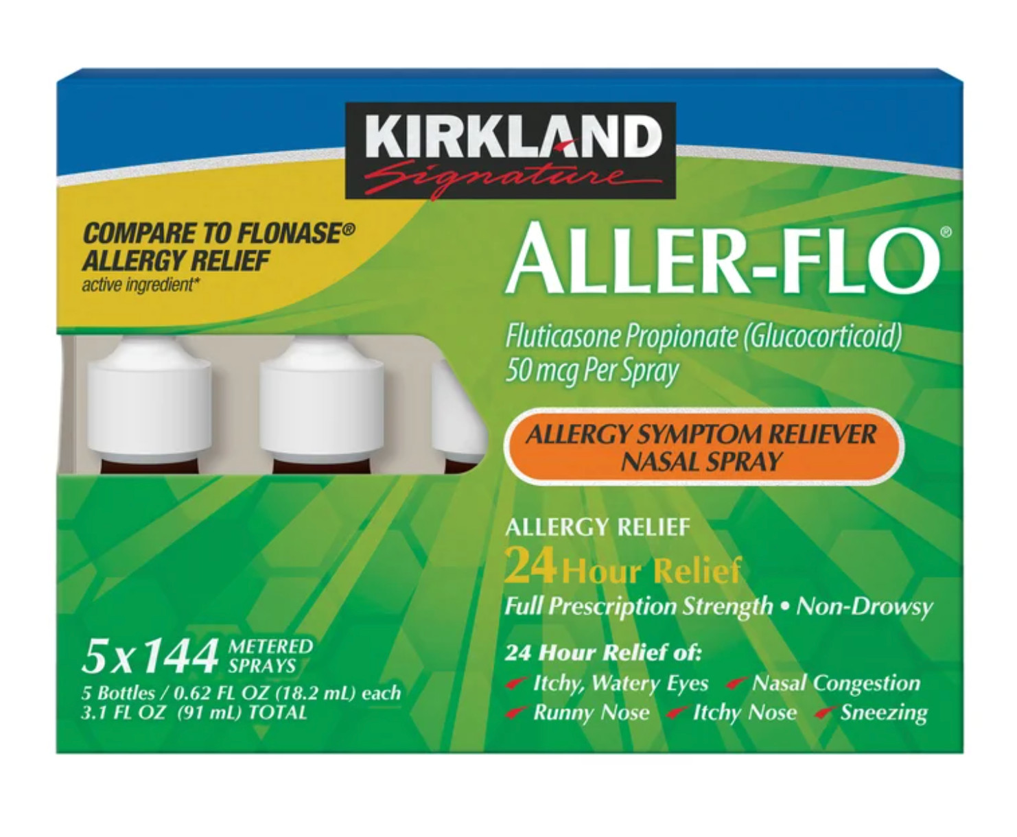 Kirkland Aller Flo Nasal Spray 5 Pack Fluticasone 50mcg Allergy 24hr Relief