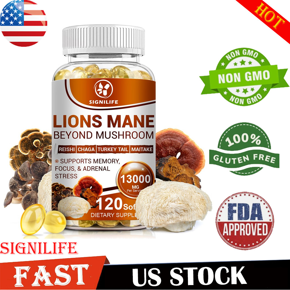 Organic Lion’s Mane Mushroom Supplement (13000 mg) – MEMORY, FOCUS, STRESS AID