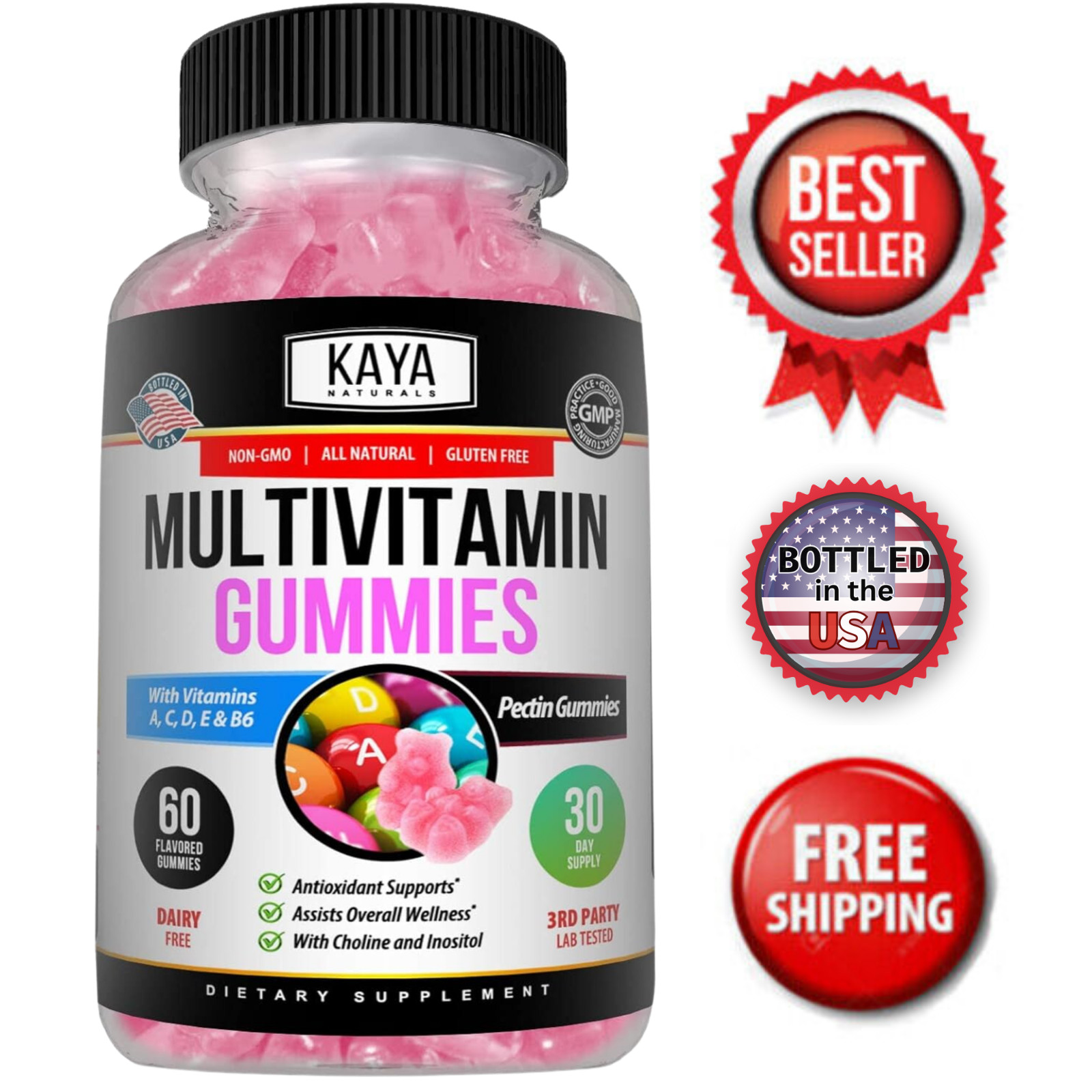 Multivitamin Gummy 60ct Vitamin A B6 B12 B5 C D E Folic Acid Biotin Zinc