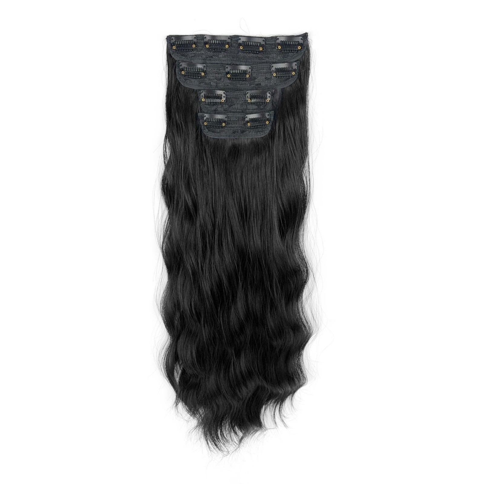 Synthetic Clip in Black Hair Extensions for Women 4PCS Wavy Hair Extensions 22in