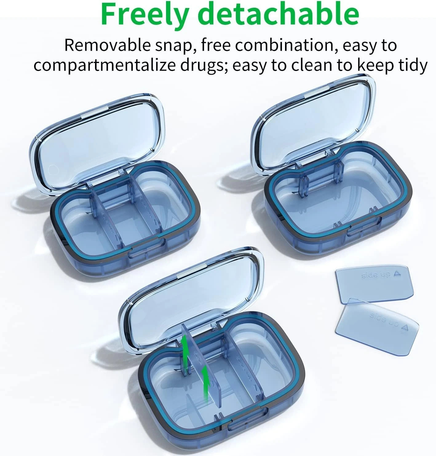 2 Pack 3 Compartment Small Pill Box, Moisture Proof Case, Travel Organizer for P