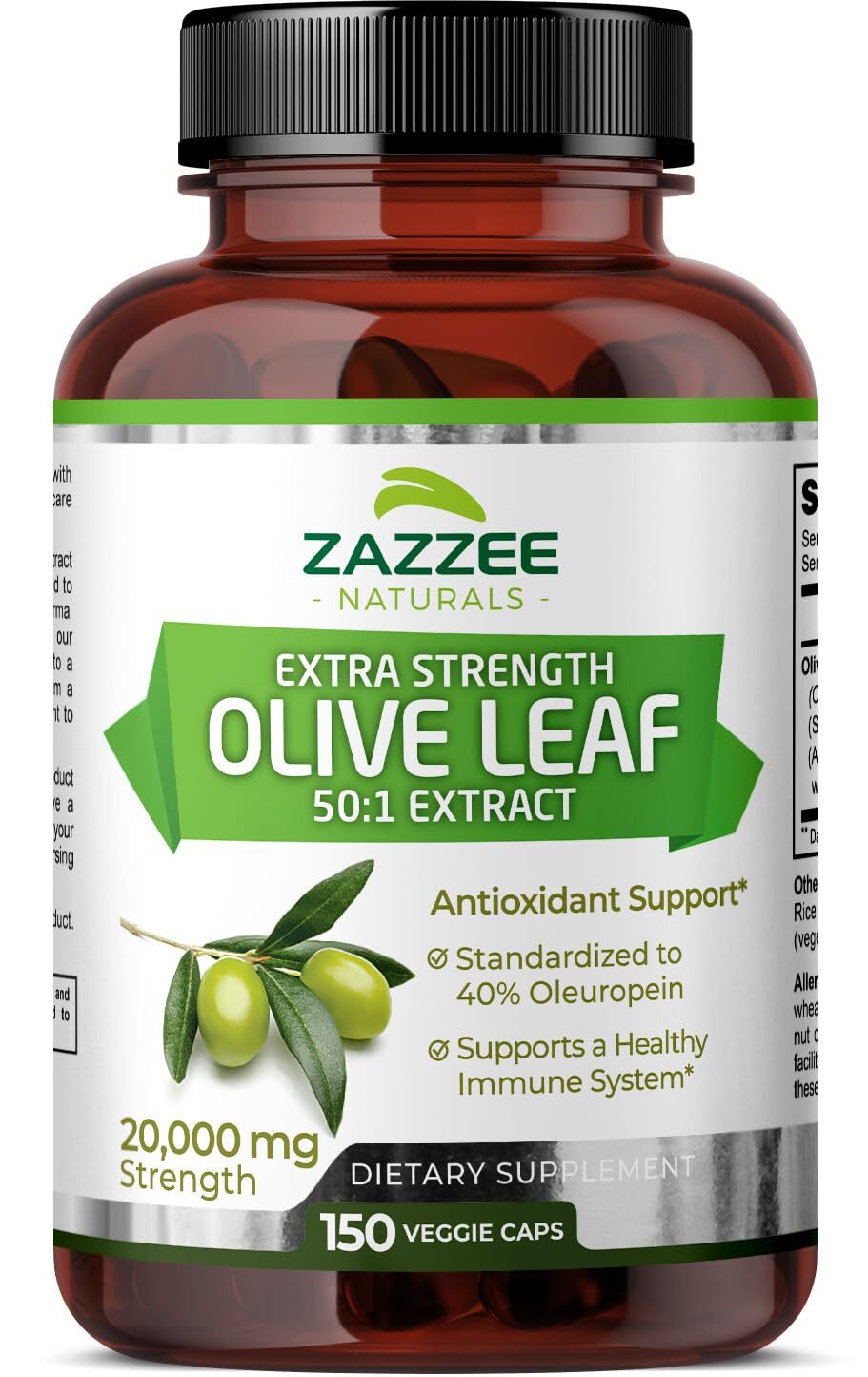 Extra Strength Olive Leaf 50:1 Extract, 20,000 mg Strength, 40% Oleuropein