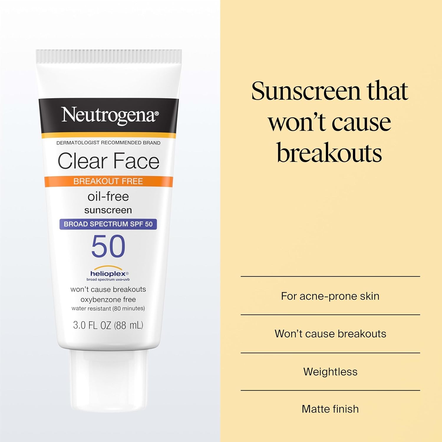 Neutrogena Clear Face Sunscreen Lotion SPF 50 for Acne-Prone Skin Broad Spectrum