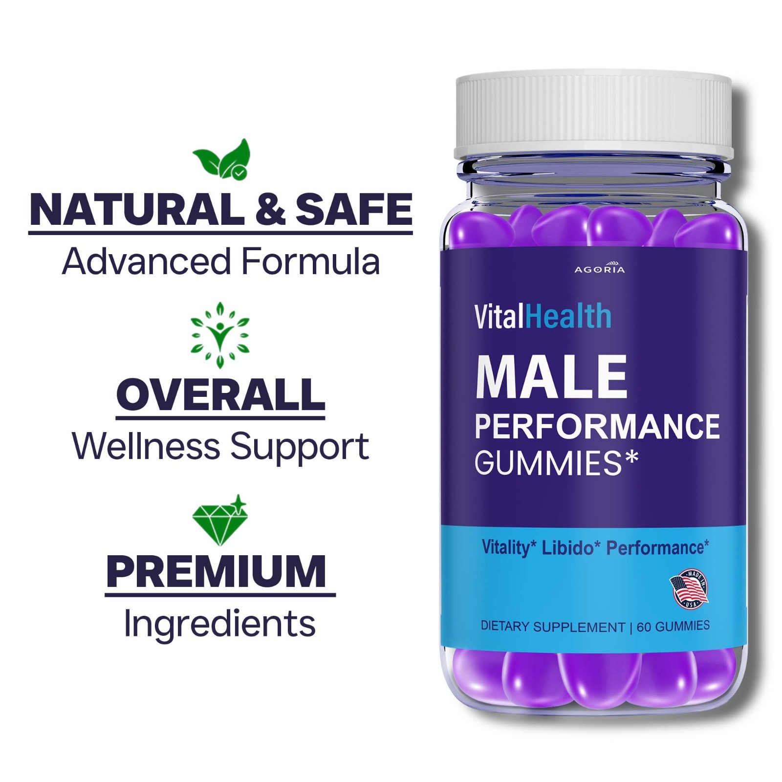 ( 1 Pack)Vital Health Male Gummy,Sexual Performance Gummies, Max Male Expansion