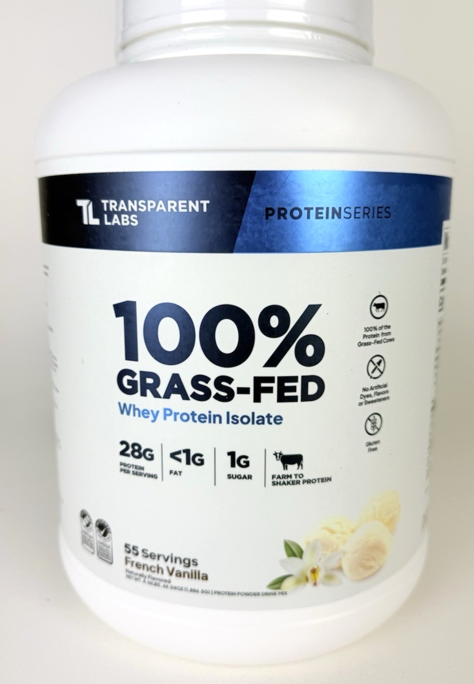 Transparent Labs 100% Grass Fed Whey Protein – French Vanilla 55 Servings 4lbs