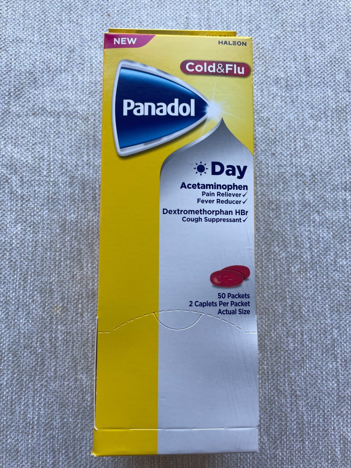 Panadol Cold & Flu “Day” with Acetaminophen, pain/fever/cough reliever 100 caps