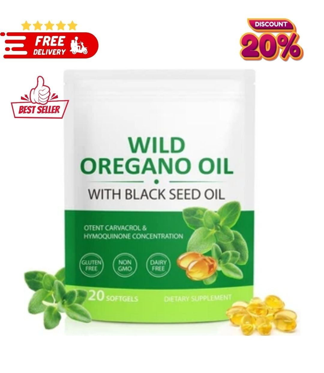 Resilia Oregano Oil Capsules 120 Count 6000mg Oil of Oregano with Black Seed oil