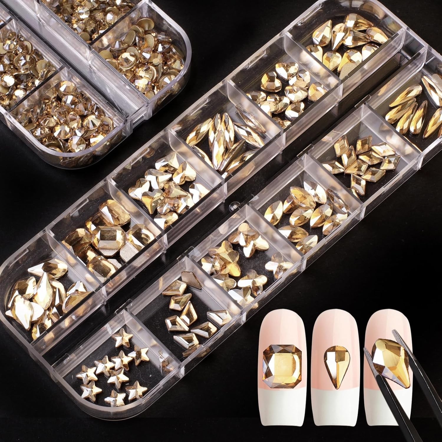 2120 Pcs Champagne Gold Crystal Nail Rhinestones Small, S4-Champagne