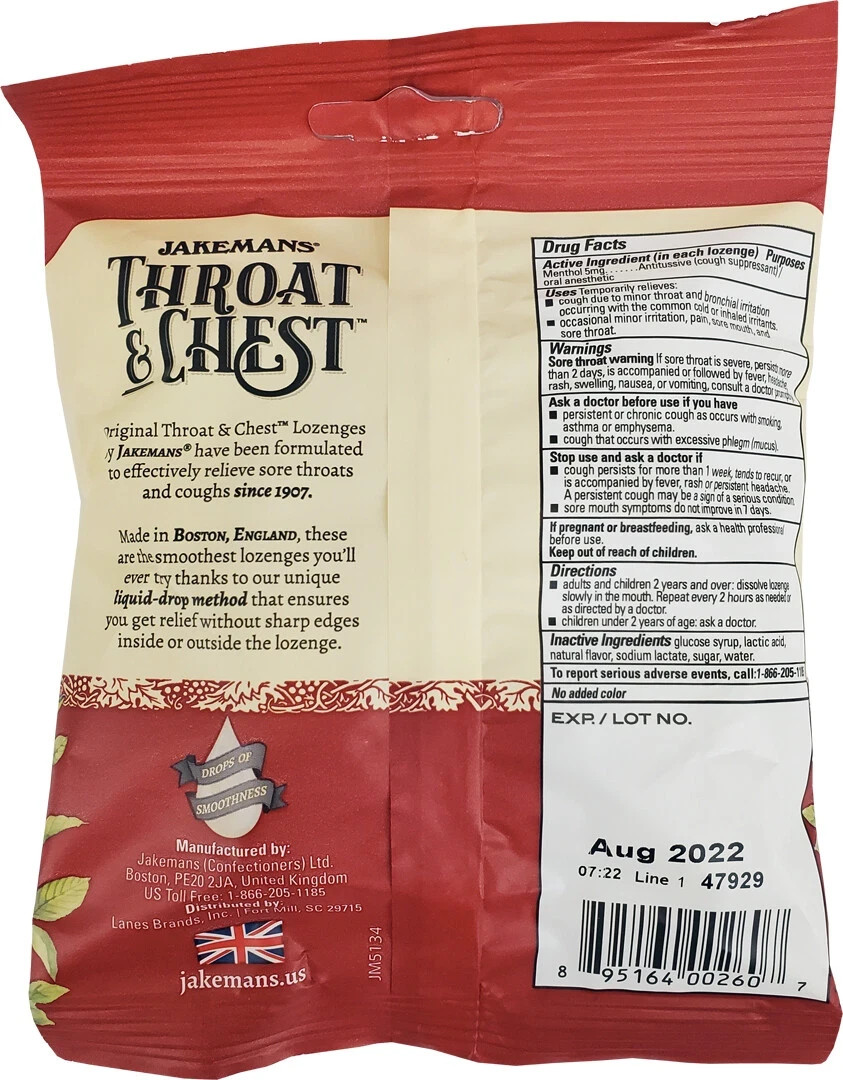 Jakemans Throat & Chest Lozenges Cherry 30 count bag PACK OF 2