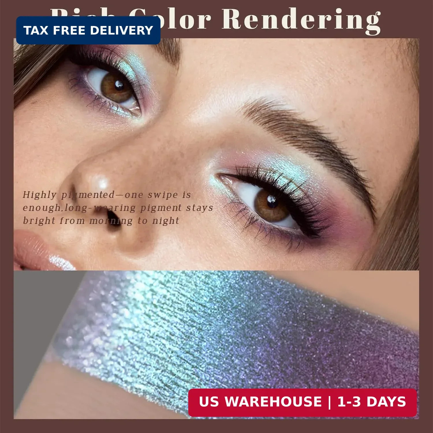 Noerrors Duochrome Plum Mauve Green Blue Glitter Eyeshadow Palette, Holographic
