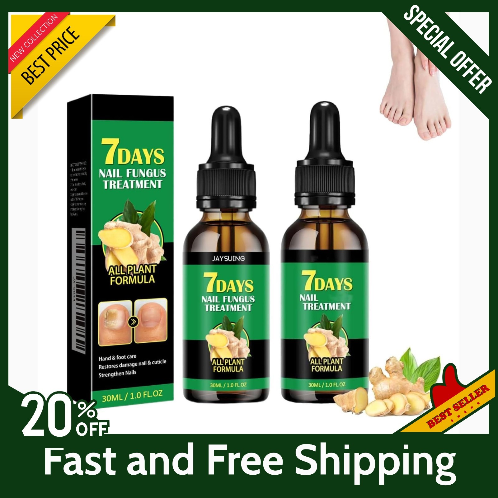 7-Day Toenail Fungus Treatment (2 Pack) Extra Repair for Discolored Nails 30MLx2