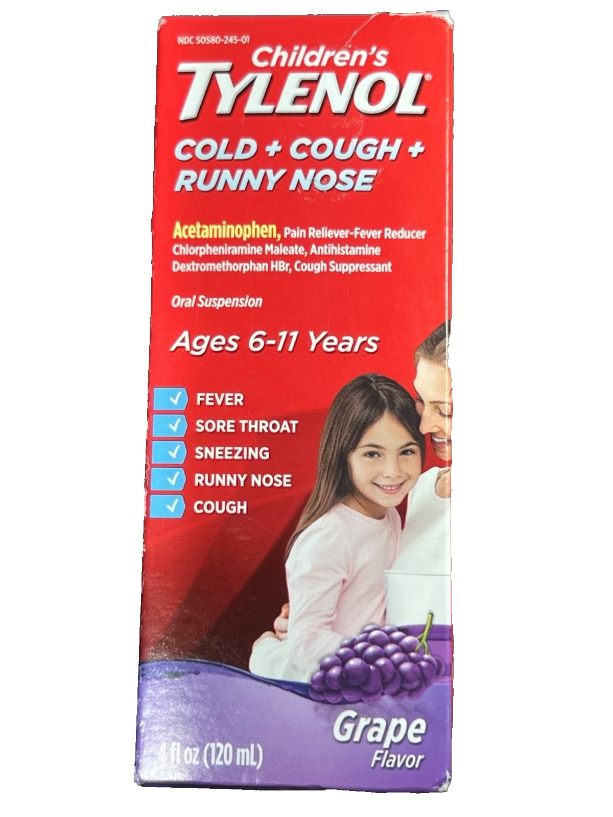 Children’s Tylenol Grape Flavor Cold + Cough + Runny Nose Oral Suspension 02/26