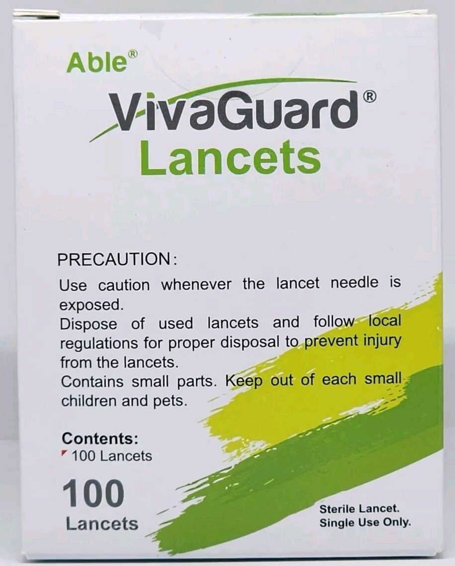 Able VivaGuard Lancets 100 Lancets 30G New in Box Expiration 07/2028