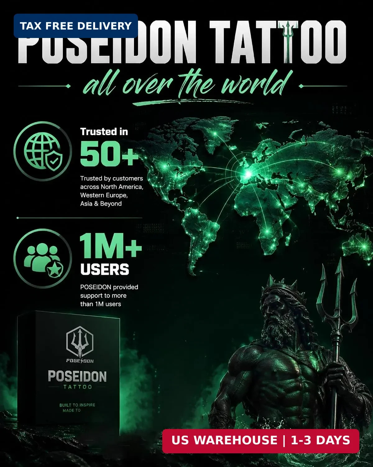 POSEIDON Wireless Rotary Tattoo Gun Kit with Pen Machine, 1500mAh Battery | 3mm