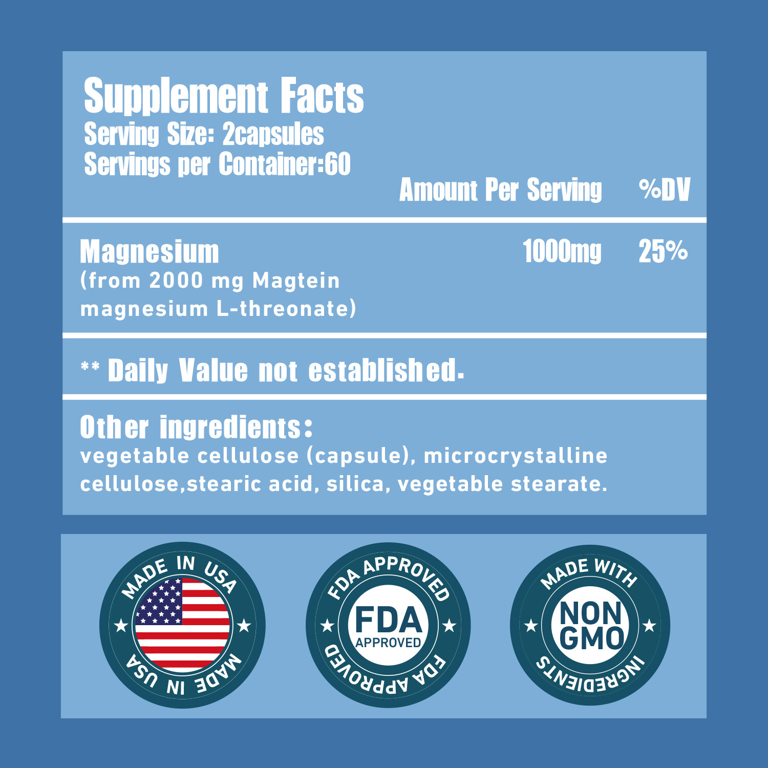 Magnesium L-Threonate 1000mg – Memory & Focus Support, Brain Health & Sleep