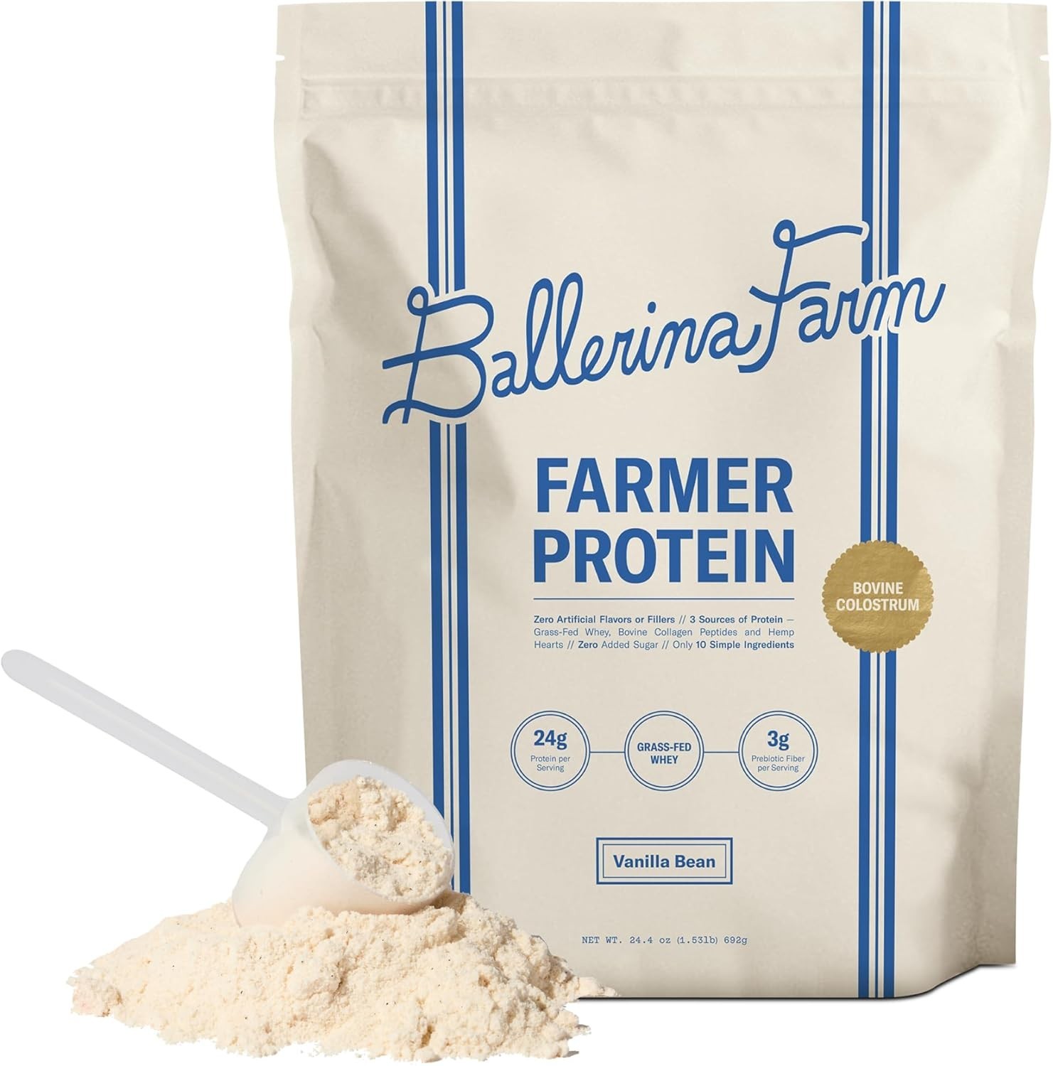 Ballerina Farm Grass Fed Whey Protein Powder, Vanilla Bean,20 Servings