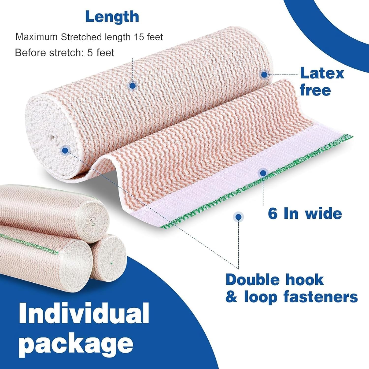 5 Pack Compression Bandage Wrap – 6″ AZEN Latex-Free for Legs, Body, Lymphedema.