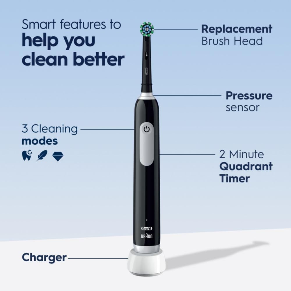 Pro 1000 Electric Toothbrush with Timer & Pressure Sensor – Elegant Black Design
