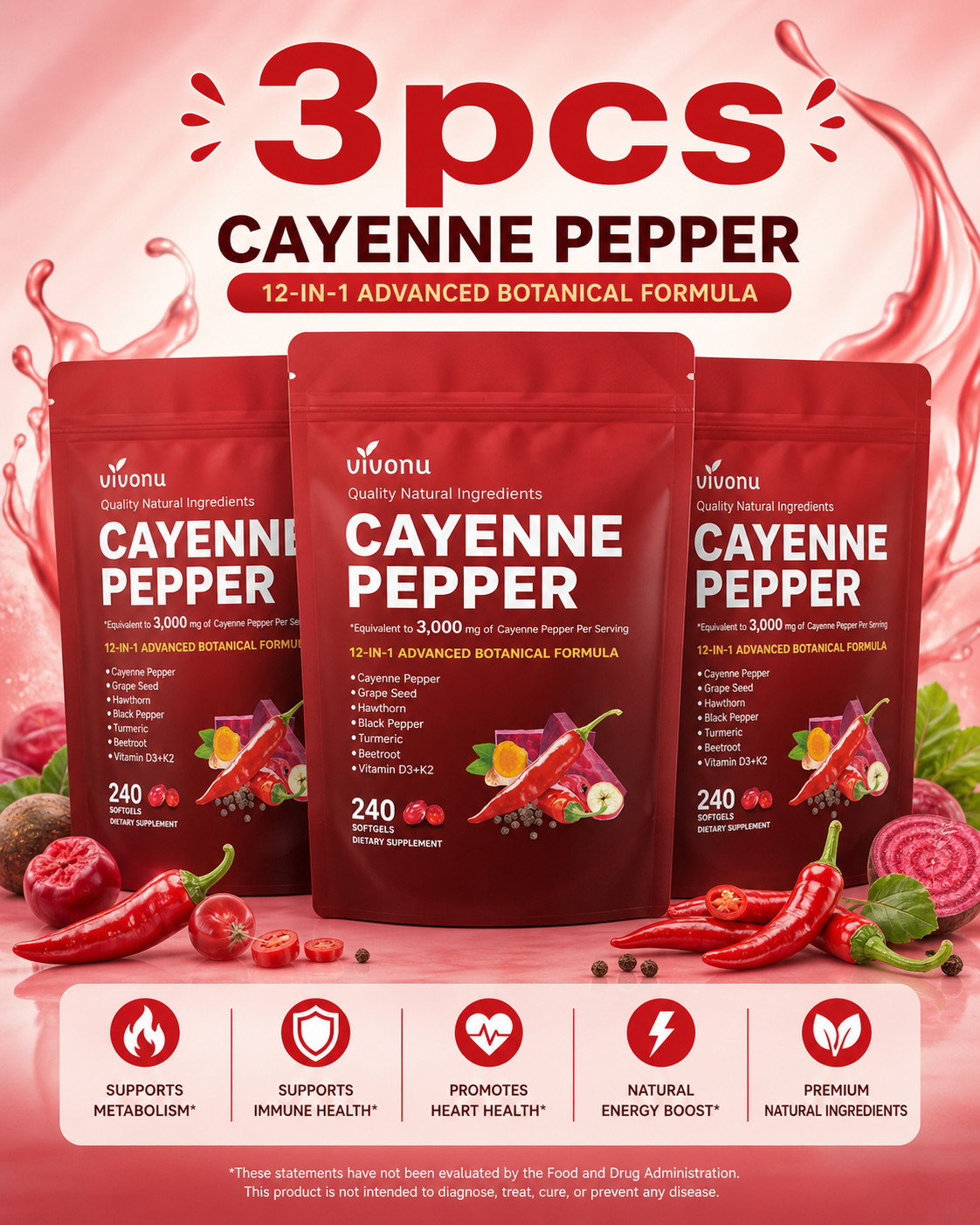 VivoNu Cayenne Pepper Softgels Supplement – 12-in-1 Botanical Softgels – 9000mg