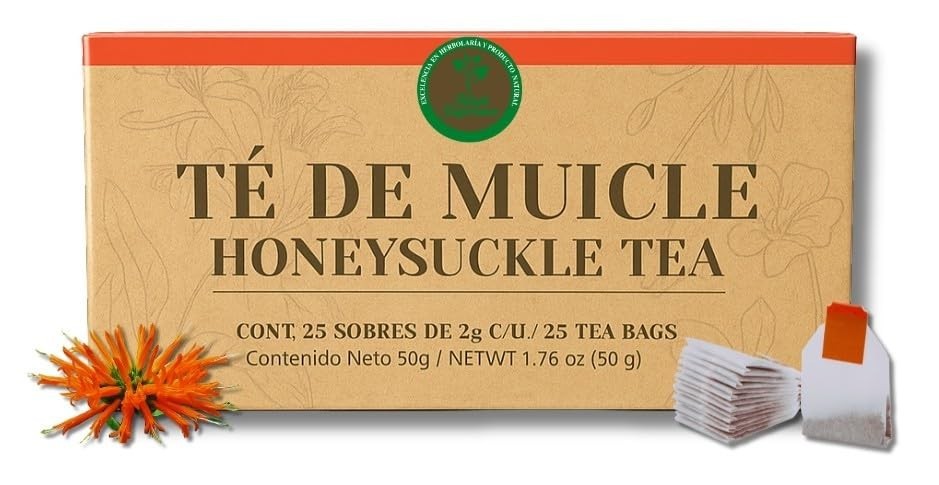Muicle Té (Mexican Honeysuckle Herbal Tea) – 25 Tea Bags – 100% Natural, Vegan