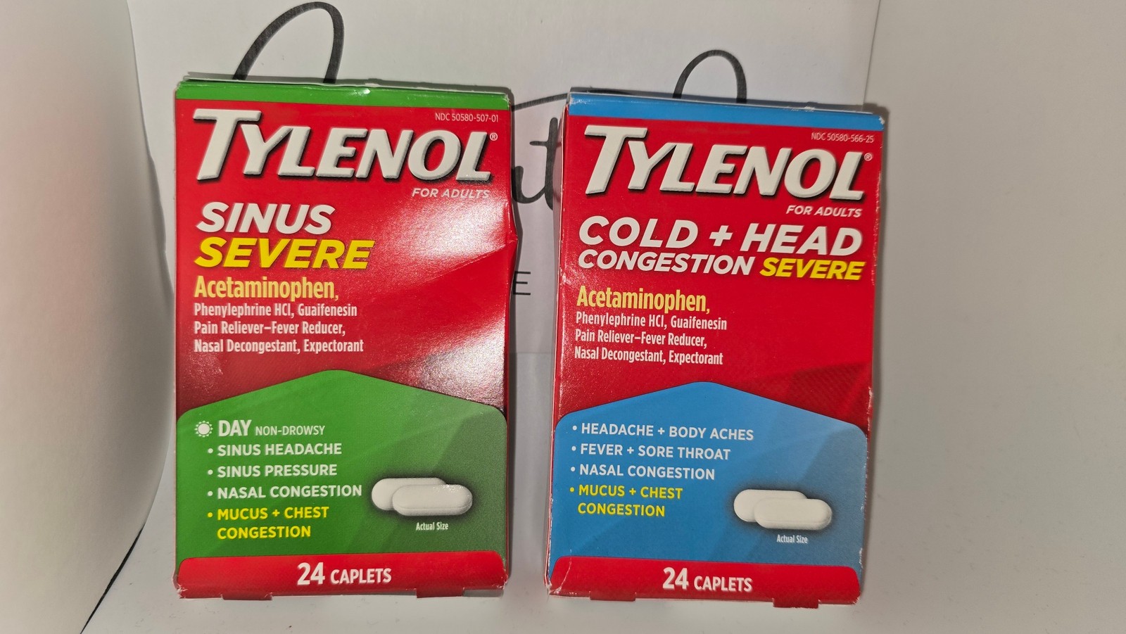 2 Pack Tylenol Sinus Severe & Cold Head Congestion 24 Caplets Ea