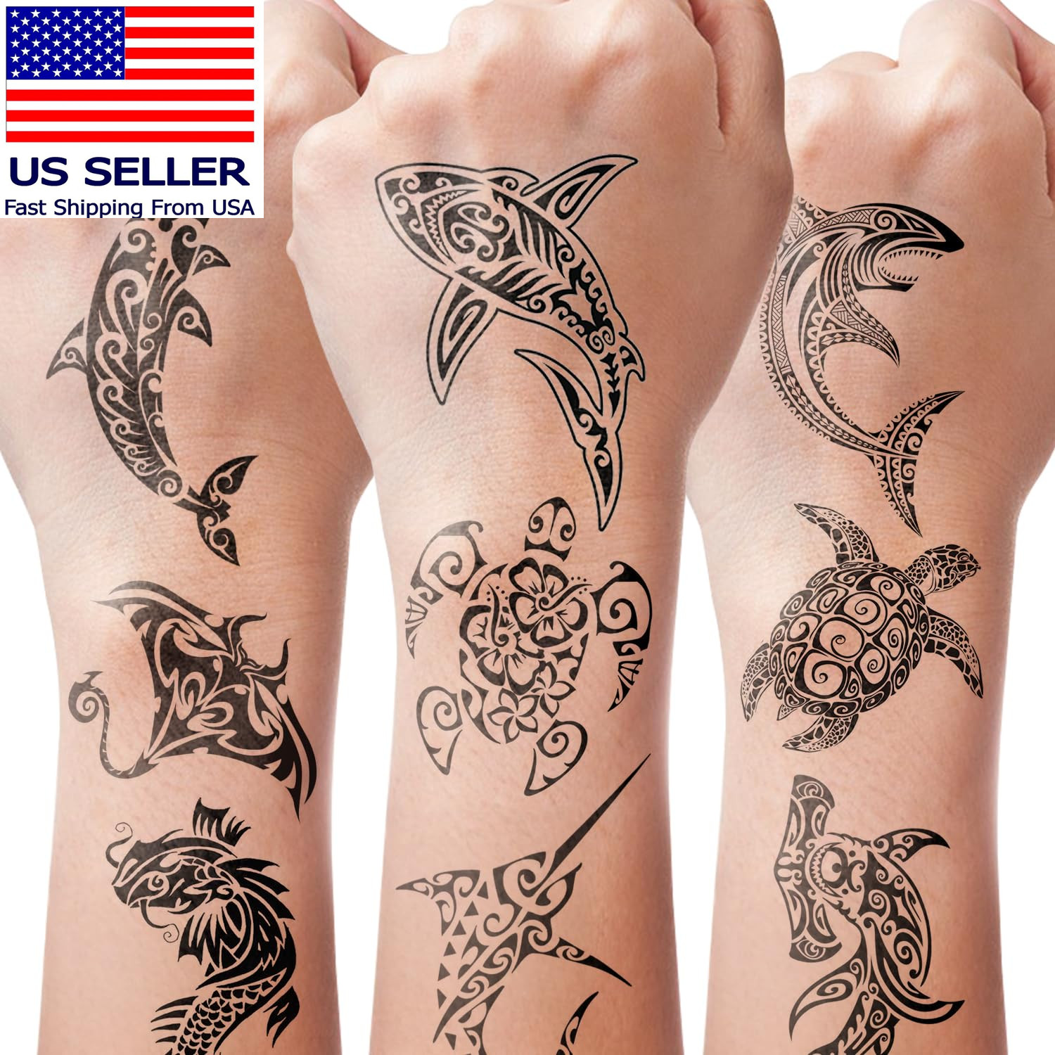 16 PCS Black Tribal Totem Temporary Tattoo Stickers for Women Men, Maori Stingra