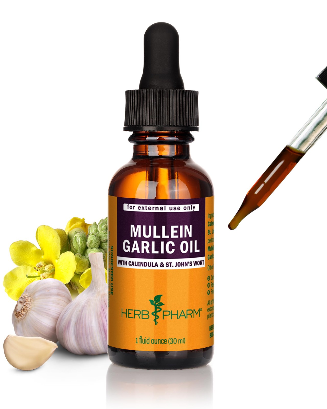 Herb Pharm Mullein Garlic Herbal Oil – contains Calendula, Garlic, Mullein