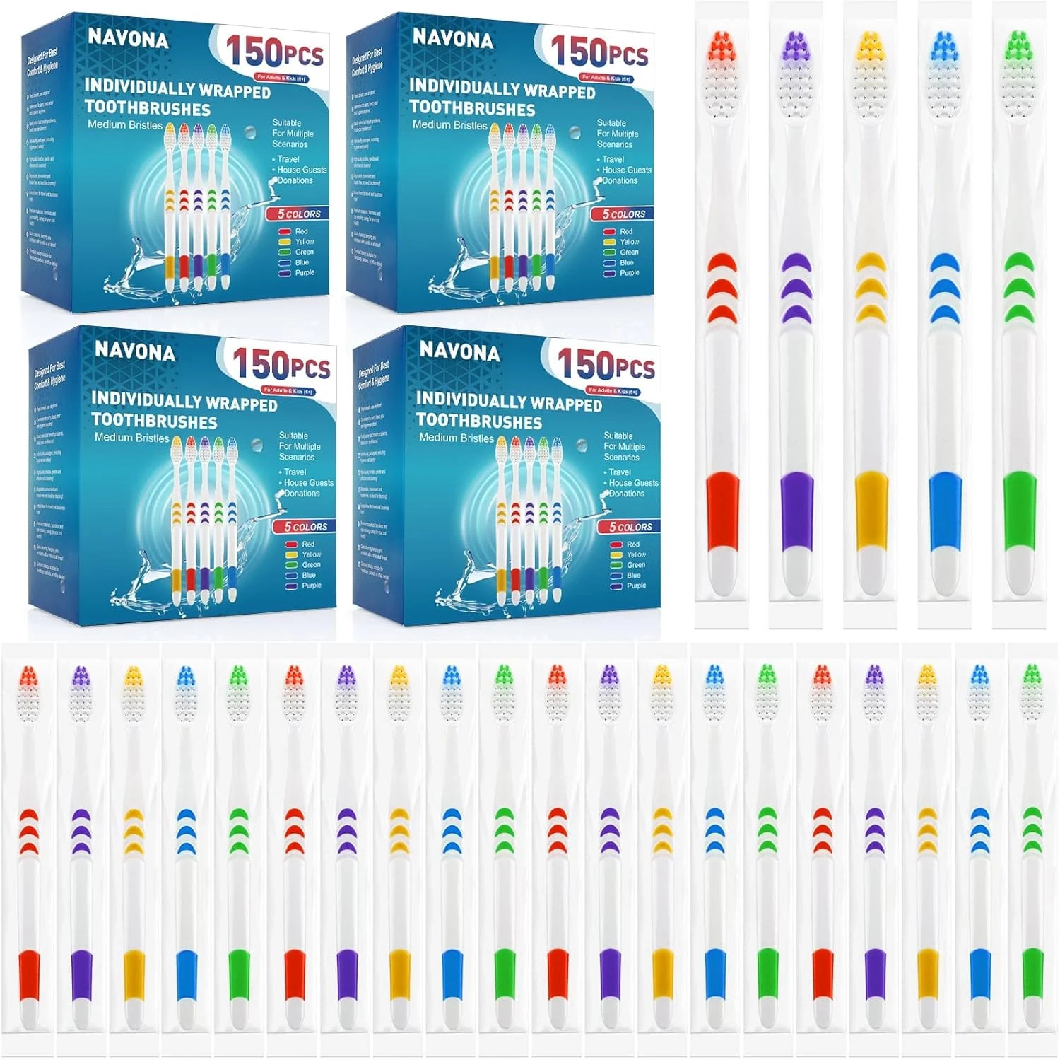 600 PCS Bulk Disposable Toothbrushes, Medium Soft Bristles, Kids Size