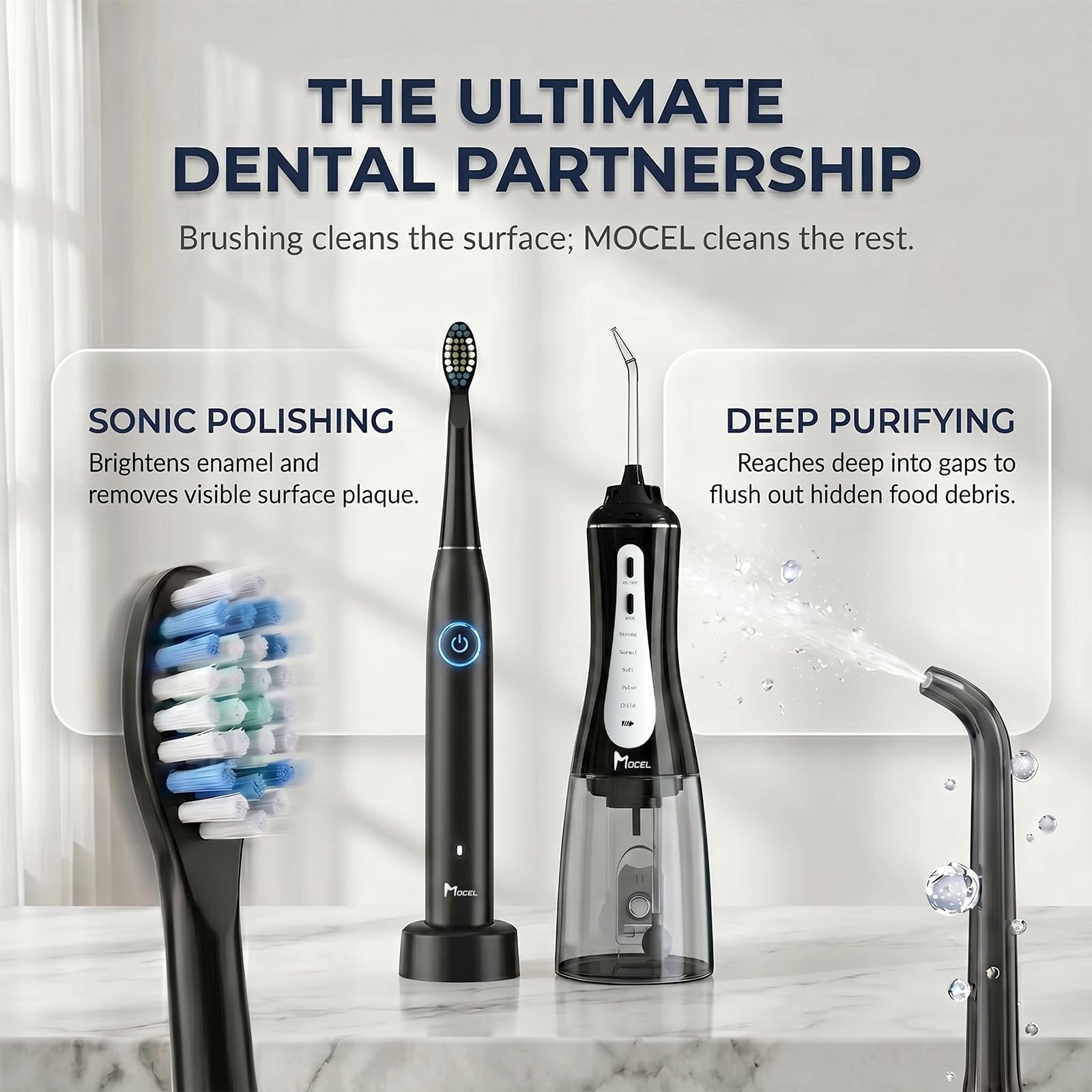 MOCEL Water Dental Flosser and Electric Toothbrush 1 Count (Pack of 1), White