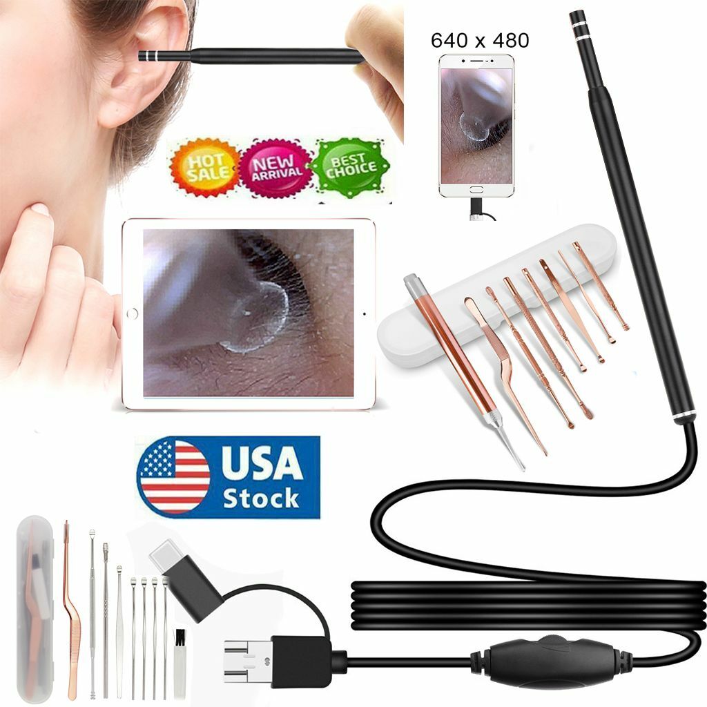 Ear Wax Removal Set LED Endoscope Otoscope Kit Ear Pick Cleaning Tool Curette
