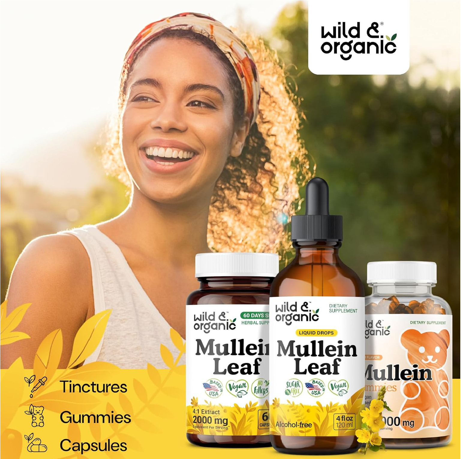 Wild & Organic Mullein Drops for Lungs – Cleanse and Detox – Liquid Mullein Leaf