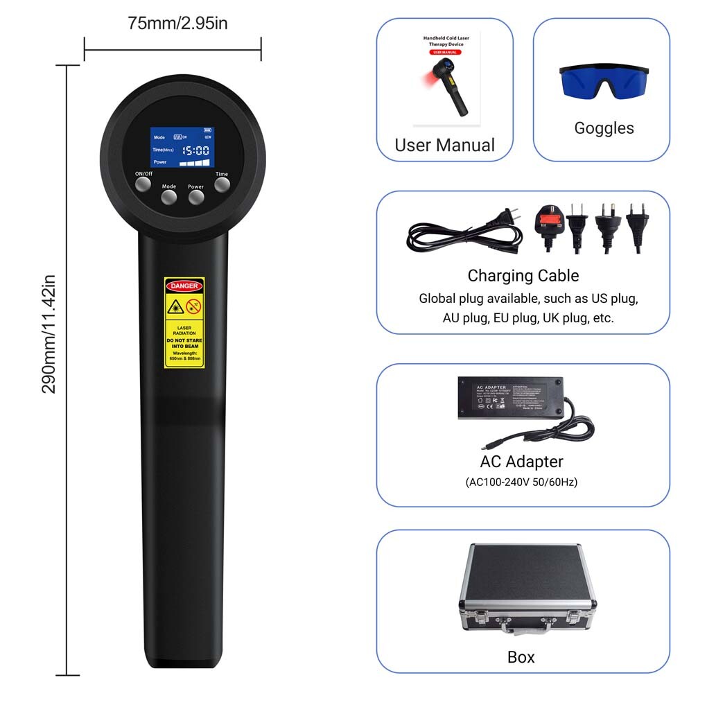 8W Portable 25-Diode Cold Laser Therapy 650nm/808nm LLLT Device for Deep Tissue