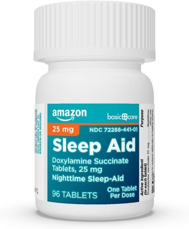 Amazon Basic Care Sleep Aid,Doxylamine Succinate Tablets, 25mg,96-Count