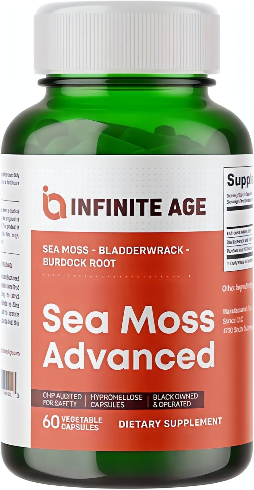 INFINITE AGE 1250mg Sea Moss Capsules 60ct Irish Moss Burdock Bladderwrack Vegan