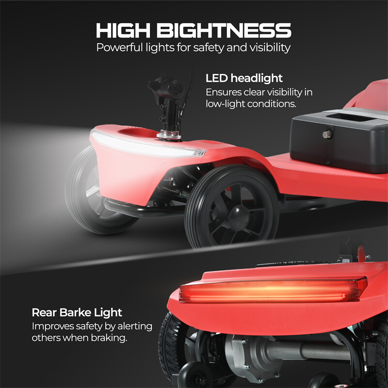 4 Wheels Foldable Mobility Scooter 20 Miles 330bs Capacity 5 MPH w/ LED Light
