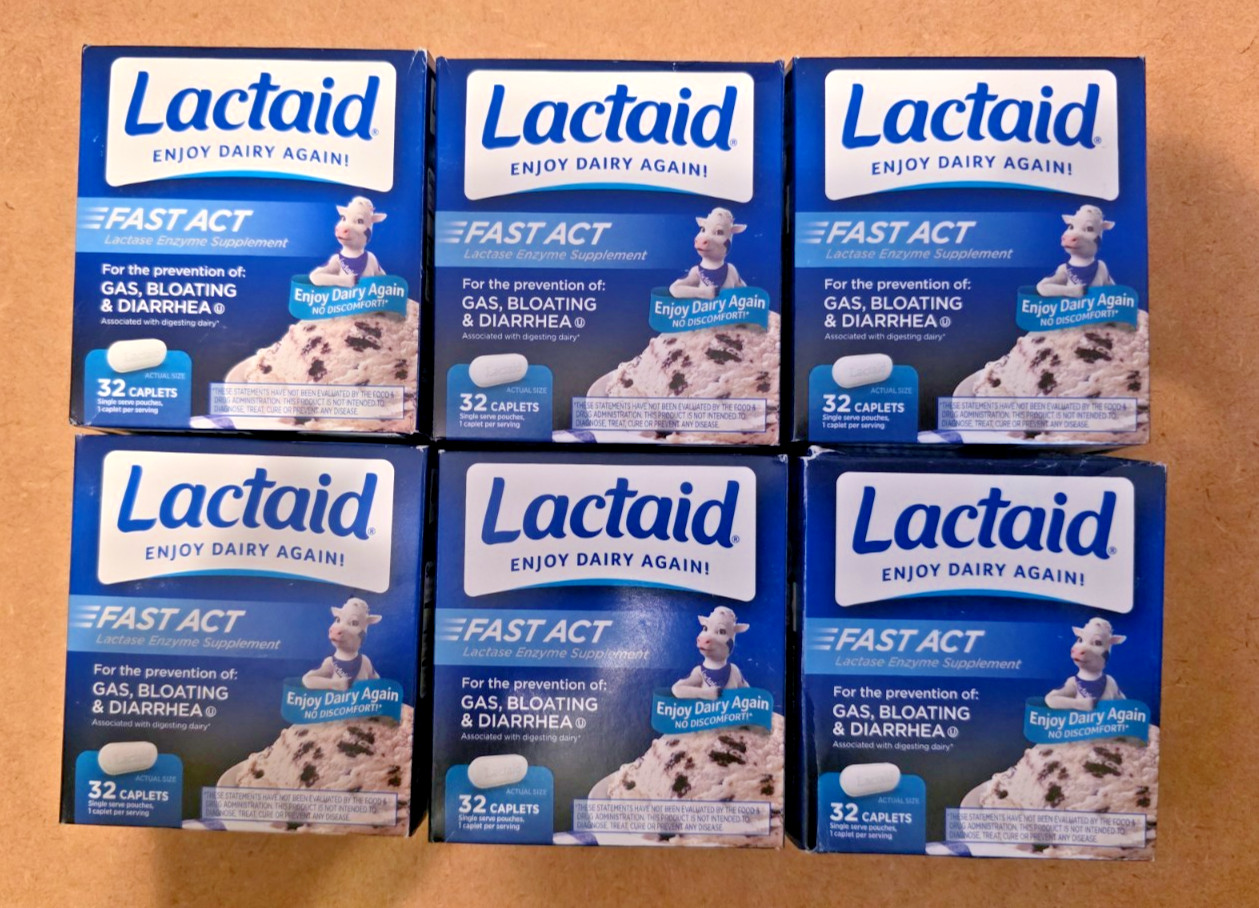 Lot of 6 Lactaid Fast Act – 32 Caplets – Exp: 05/2028+